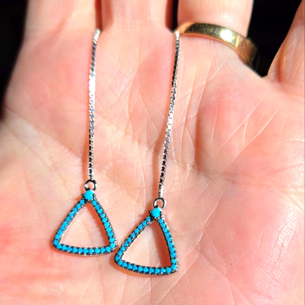Turquoise Triangle sterling thread Drop Earrings